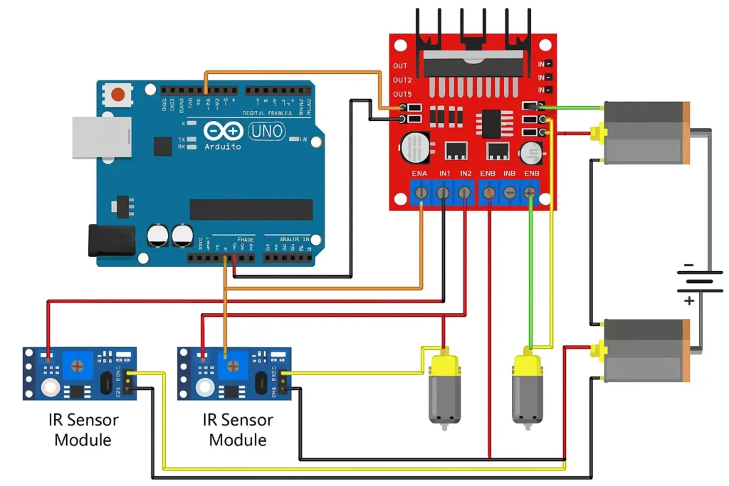 DIY Line Following Robot using Arduino circuit diagram