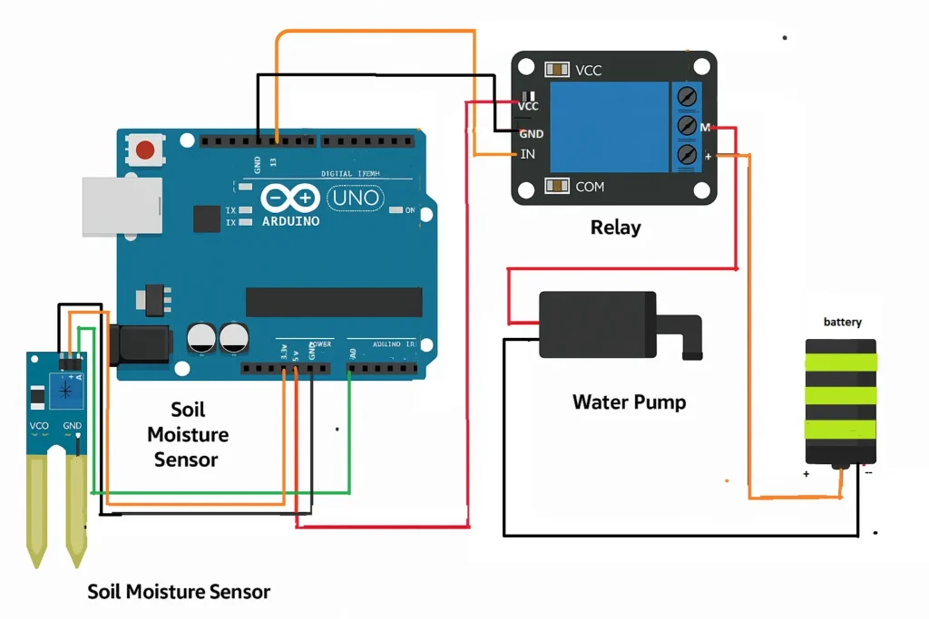 Smart Plant Watering System Using Arduino circuit diagram